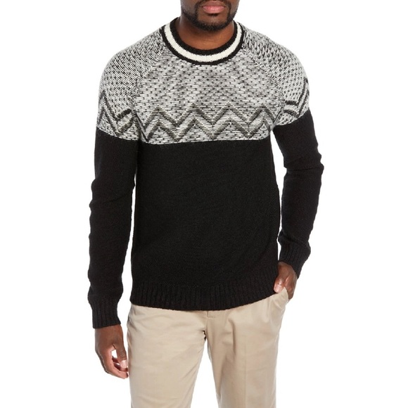 Bonobos SLIM FIT REVERSE FAIR ISLE SWEATER IN SNOW Gray/ BLACK Sz XL - Picture 1 of 15
